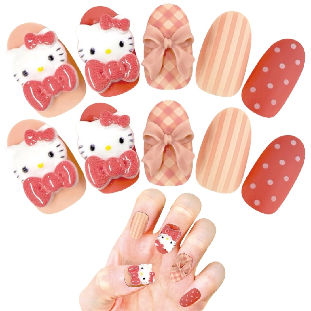

Sanrio Character Nail Hello Kitty Checkered Peel and 24 Nail Peel and Stick Tips, Pattern, Stick, 3D, Sheets, Short, Gradient, Stone, Stickers,