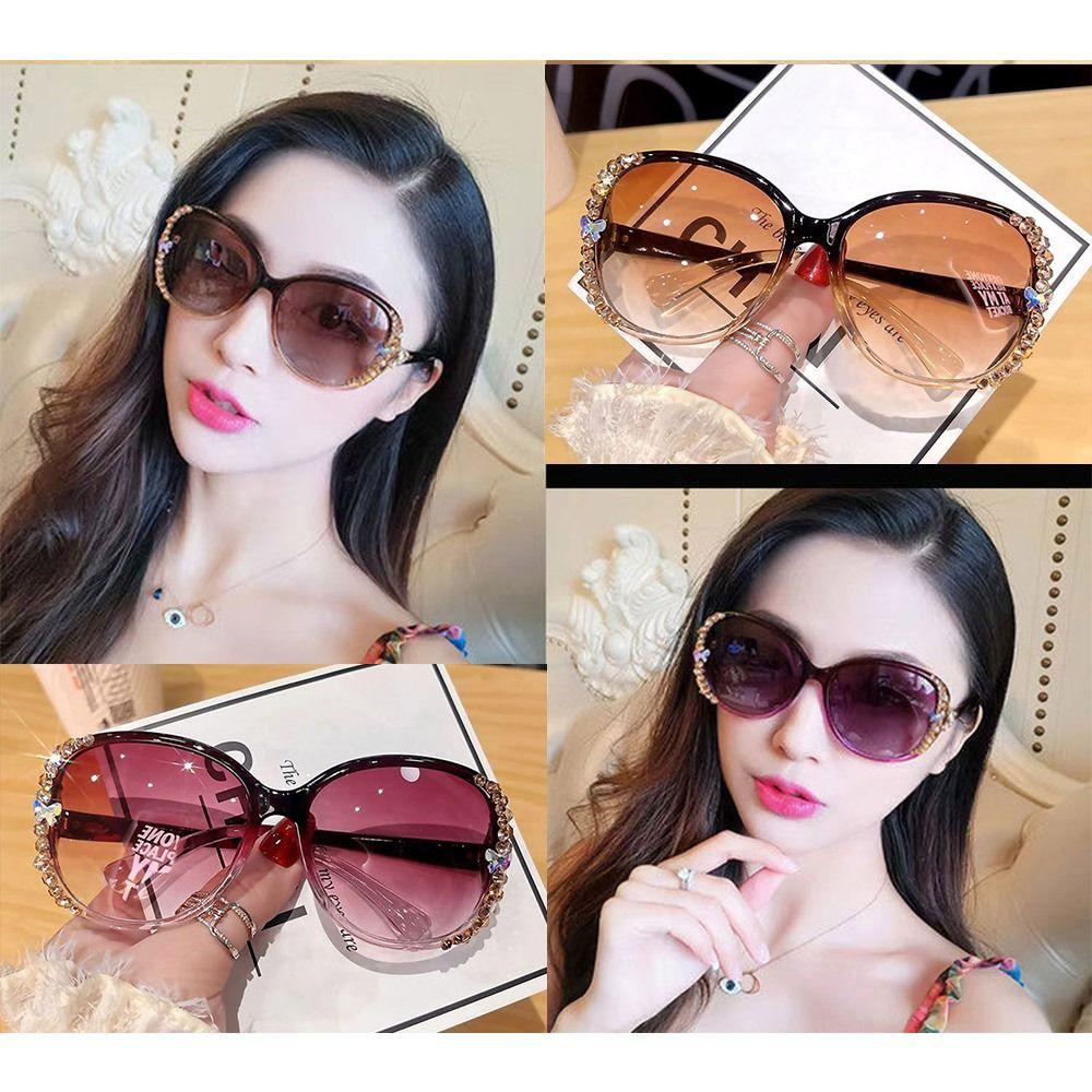 Summer Shiny Rhinestone Sunglasses Oversized UV Protection Gradient Lens Shades Sun Protection Sun Spectacles for Female