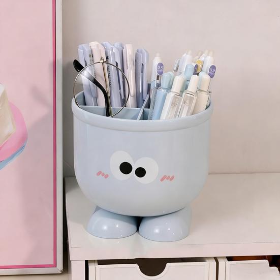 Pen Holder Cartoon Design Macaron Color Desk Organizer Large-capacity Partitioned Desk Caddy Home Office School Decor