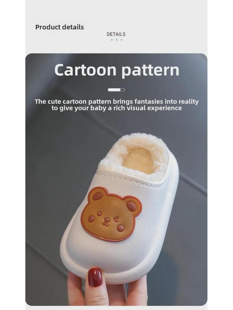 Mädchen Baumwollpantoffeln - Wasserdicht, Rutschfest, Felliges Cartoon-Design für Herbst/Winter