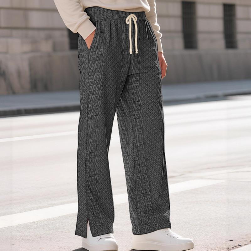 

Осенние жаккардовые мужские спортивные повседневные прямые брюки на кулиске XXXL темно-серого