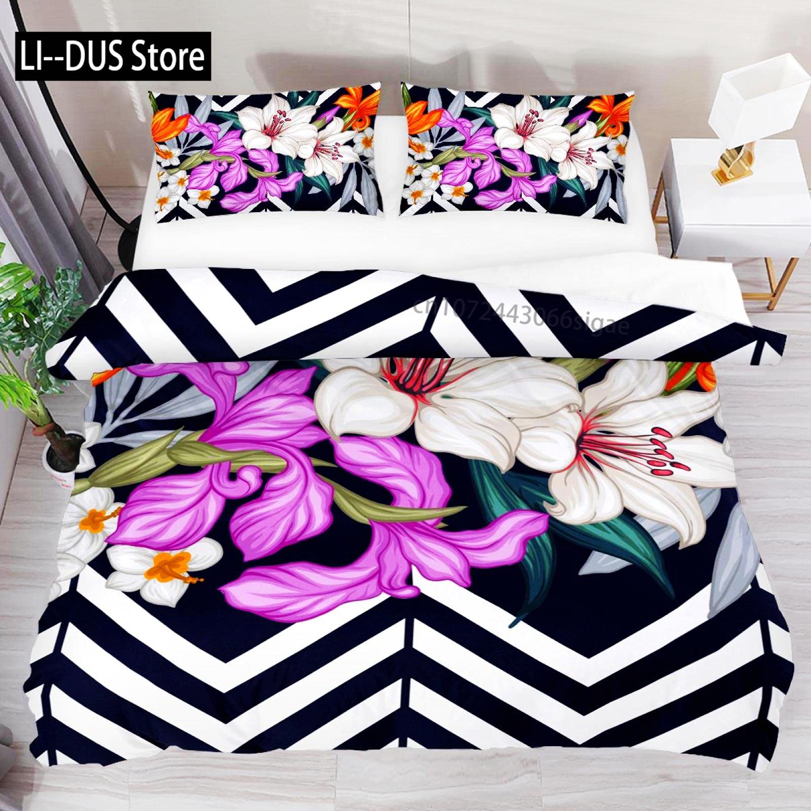 

Flourishing Calla Lilies,Flower Duvet Cover Set, Decor 3 Piece Bedding Set With 2 Pillow Shams, Queen Size, Green White Yellow 135x200cm