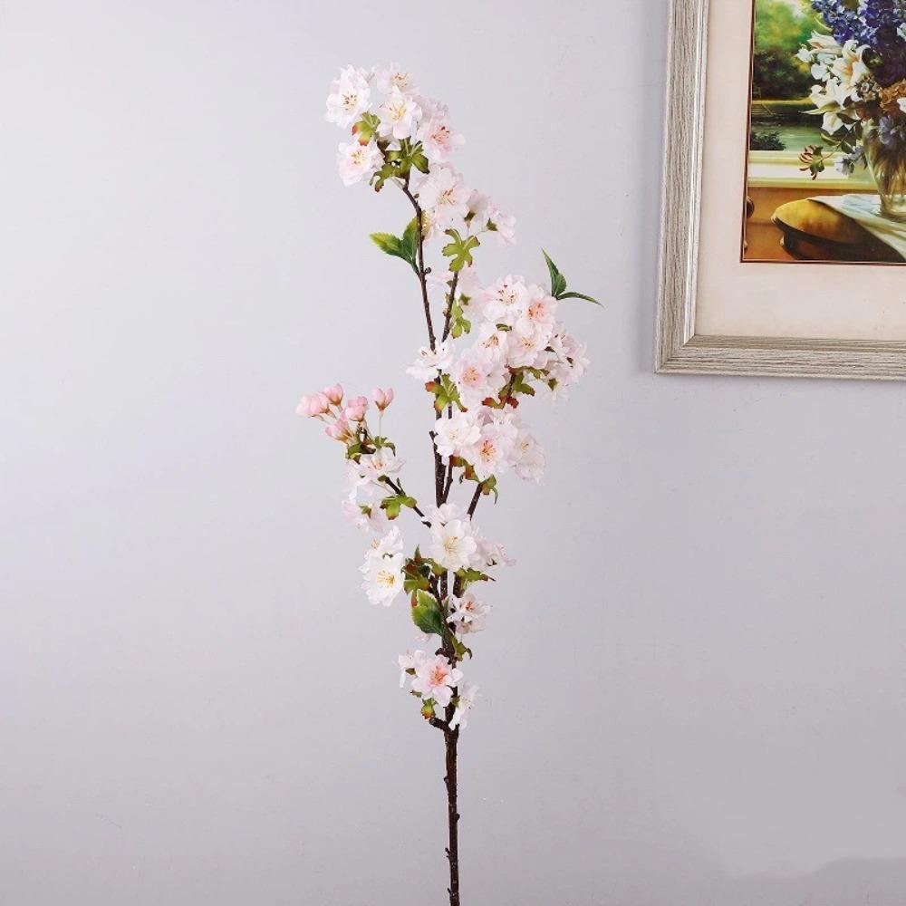 Long Artificial Cherry Blossom with Leaves Fake Flower Silk Cherry Blossoms Branch  Home Decoration