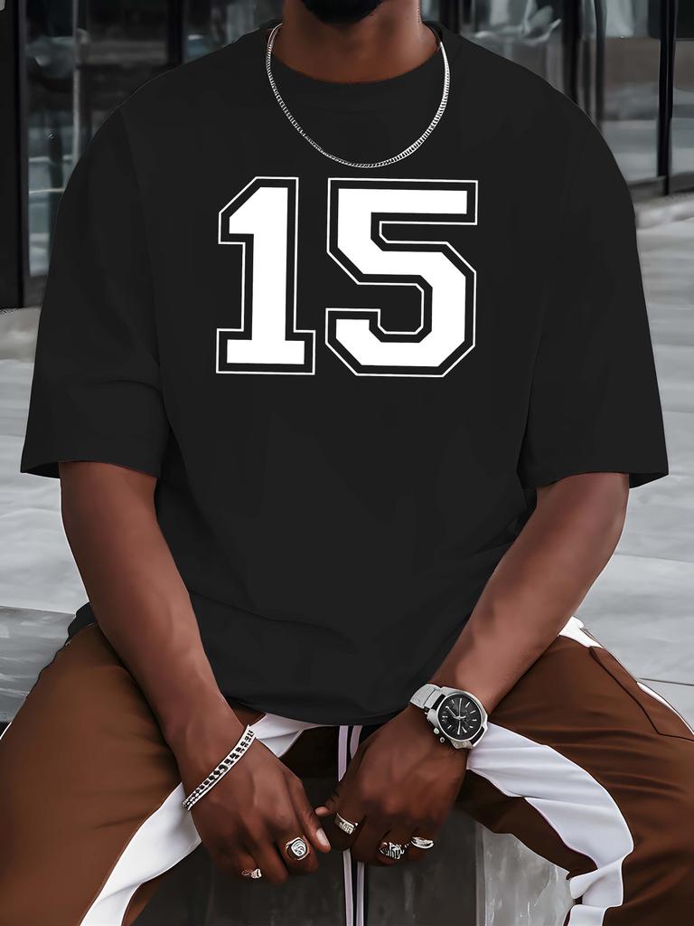 Varsity Number 15 Print Unisexs T Shirt Retro Sports Jersey Short Sleeve Crew Neck Cotton Tee Street Fashion Casual Daily Top