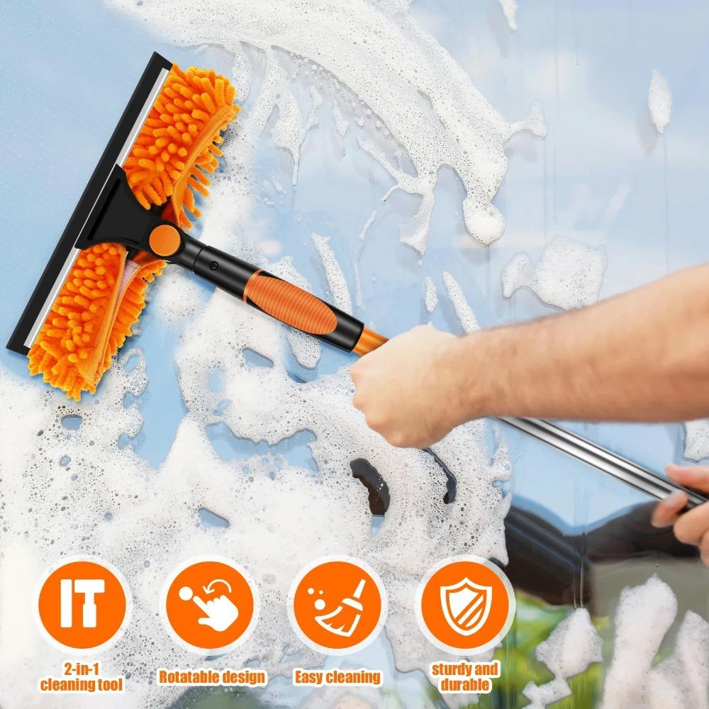 Long Duster Window Cleaning Squeegee 2 In 1 Washing Window Washing Kit  For Indoor Outdoor Mirror