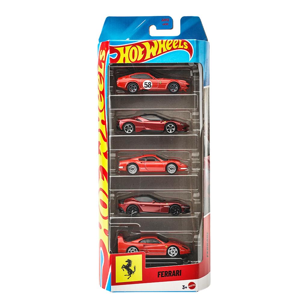 Hot Wheels Basic Car Ferrari Pack Set of 5 Ages 5-Car (164 Scale, Cars) - 3+ (JLN12)
