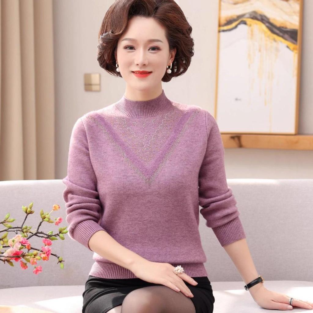 Mom's Winter Velvet Sweater - Stylish High-Neck Base Layer for Middle-aged & Elderly Women
