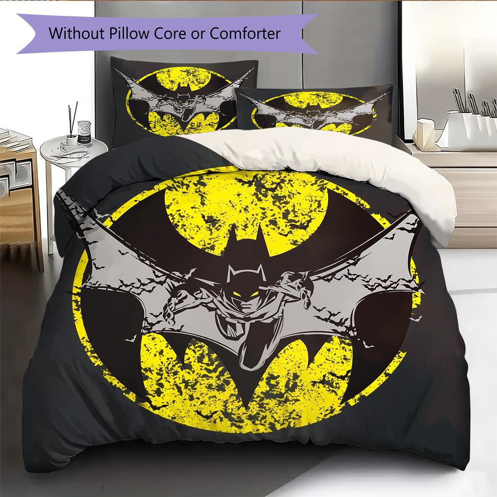 Batman Muster Bettwäsche Bettdecken-Set Heimdekoration Geschenk (1 Bettbezug + 2 Kissenbezüge (ohne Füllung))
