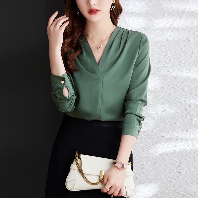 Tluoman Women's Chiffon V-Neck Long Sleeve Blouse