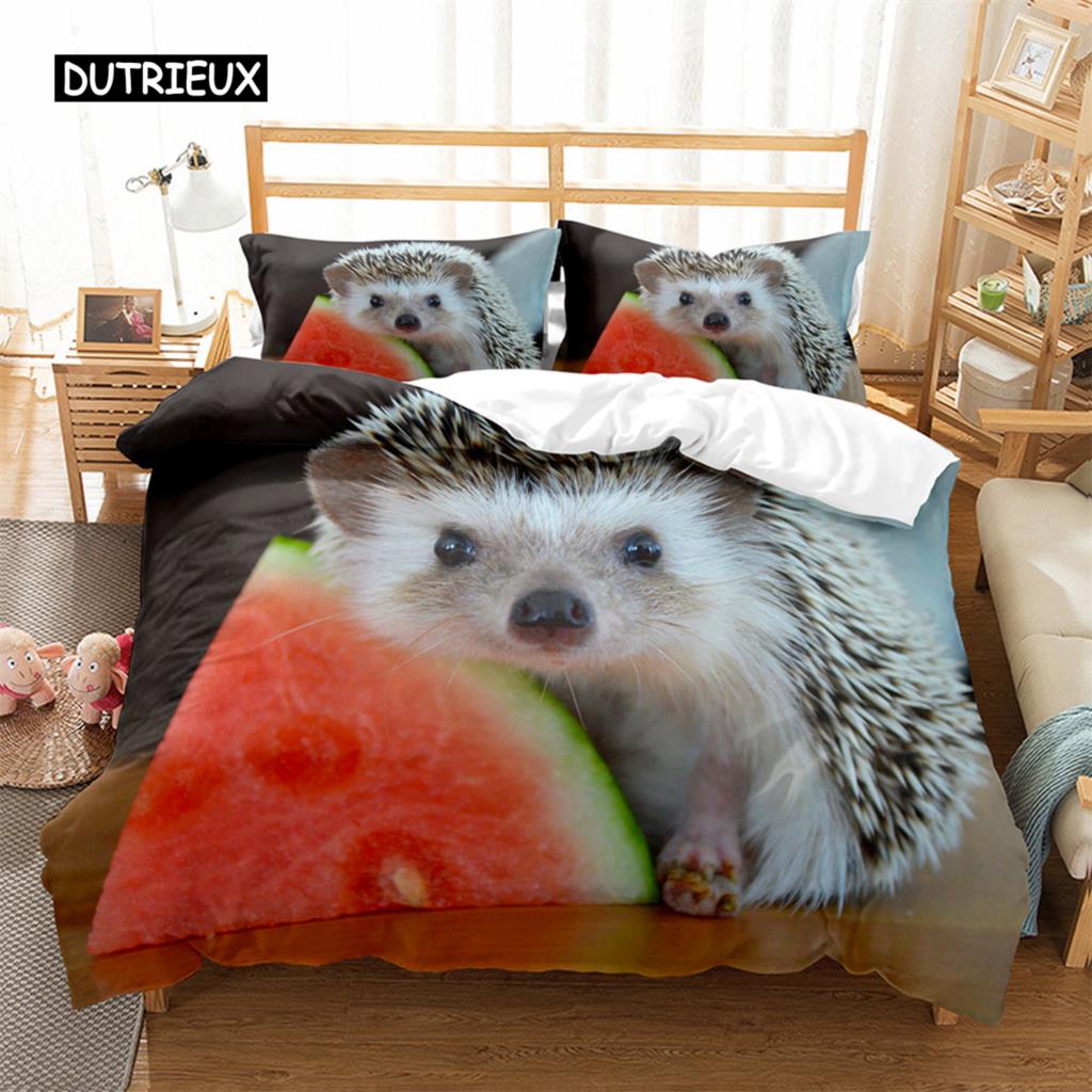 Hedgehog Duvet Cover Cute 3D Wildlife Animal Polyester Comforter Cover Bedding Set for Home Bedroom Decorations Women Children