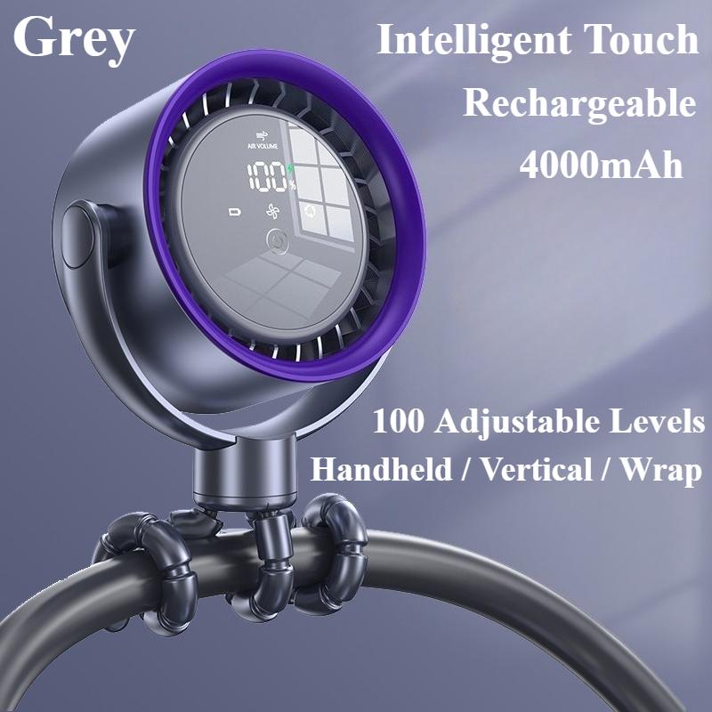 

Eary Портативный настольный вентилятор-осьминог с автоматическим поворотом головы, вентилятор для коляски, охлаждение воздуха, USB-перезаряжаемый, 100 скоростей ветра, вентилятор с цифровым дисплеем серый