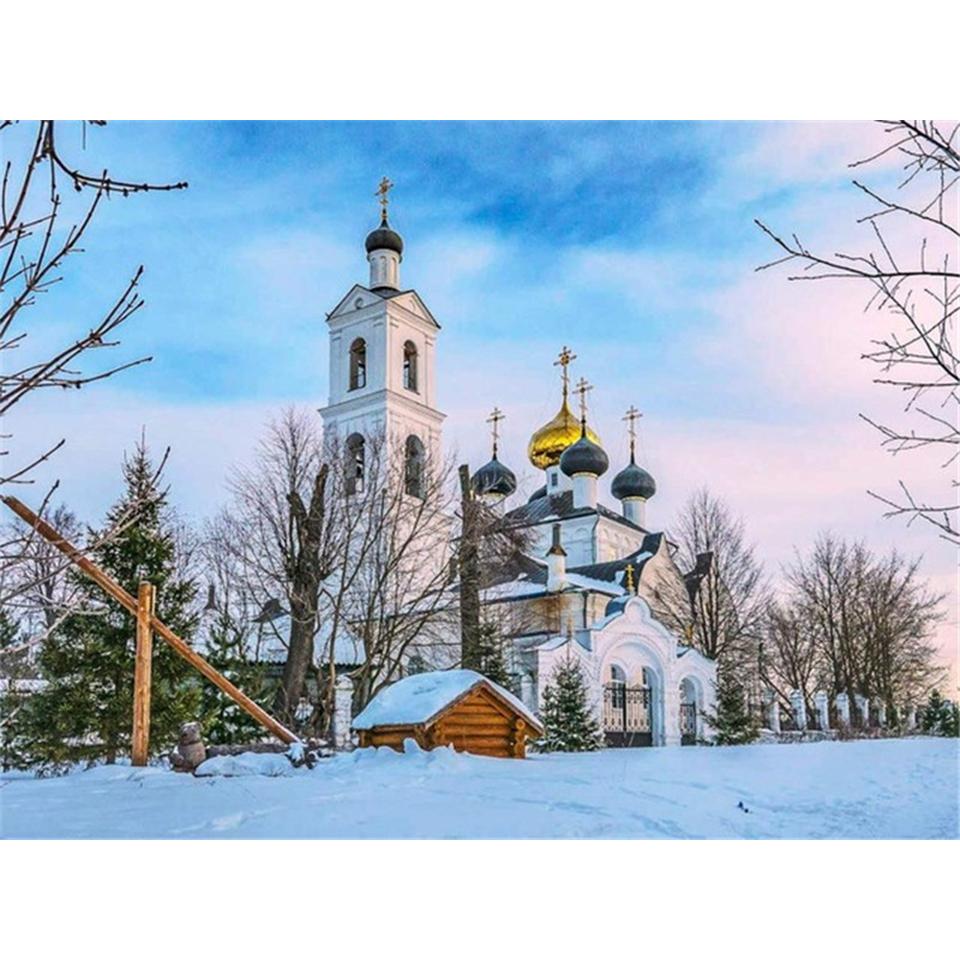 5D DIY Diamond Painting Landscape Castle Full Round Rhinestone Embroidery Cross Stitch Kit Mosaic Picture Home Decoration Gift