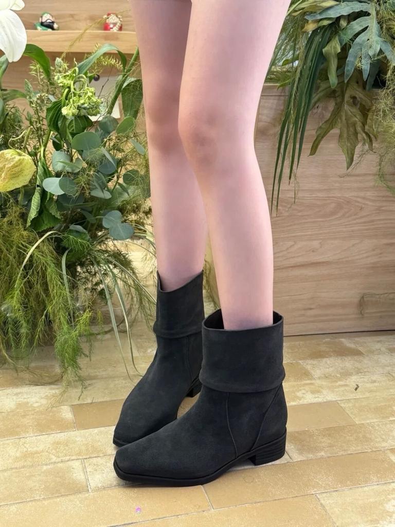 Sheepskin version~ Korean retro square head push boots short boots women's 2025 new thick heel western cowboy boots Martin boots