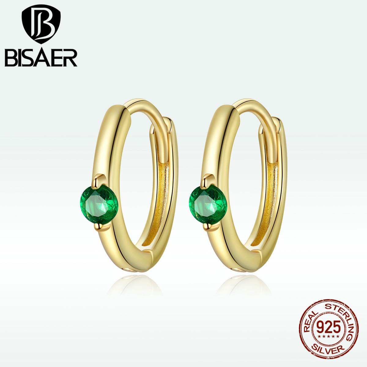 

Гипоаллергенные серьги BISAER из стерлингового серебра 925 пробы с цветным цирконием, женские пряжки для ушей зелёный