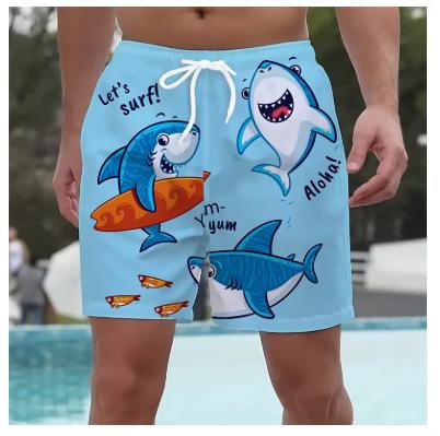 3D-gedruckte Cartoon-Haifischmuster Strand Herren Bunte Tier Muster Schwimm Sommer Hawaiianische Surfshorts