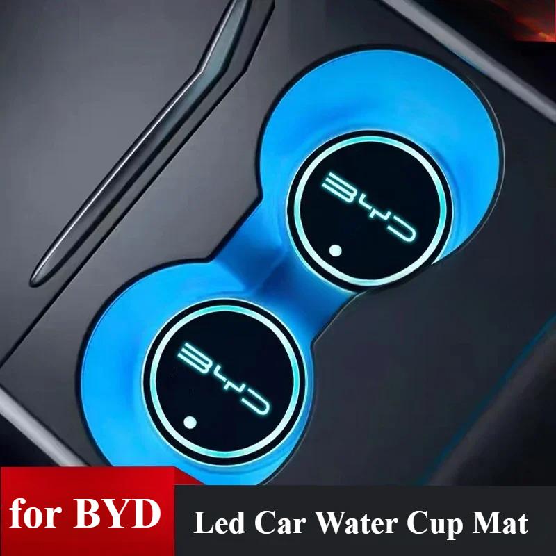 Led Car Water Cup Mat For BYD Seal U Sealion 6 Song Plus DMi/EV Drink Holder Emblem Auto Interior Decorative Lights