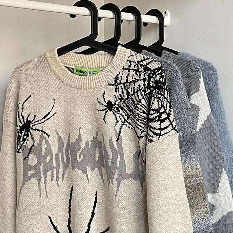INS Unisex College Sweater - Autumn/Winter Hip-Hop Style with Spider Web Design