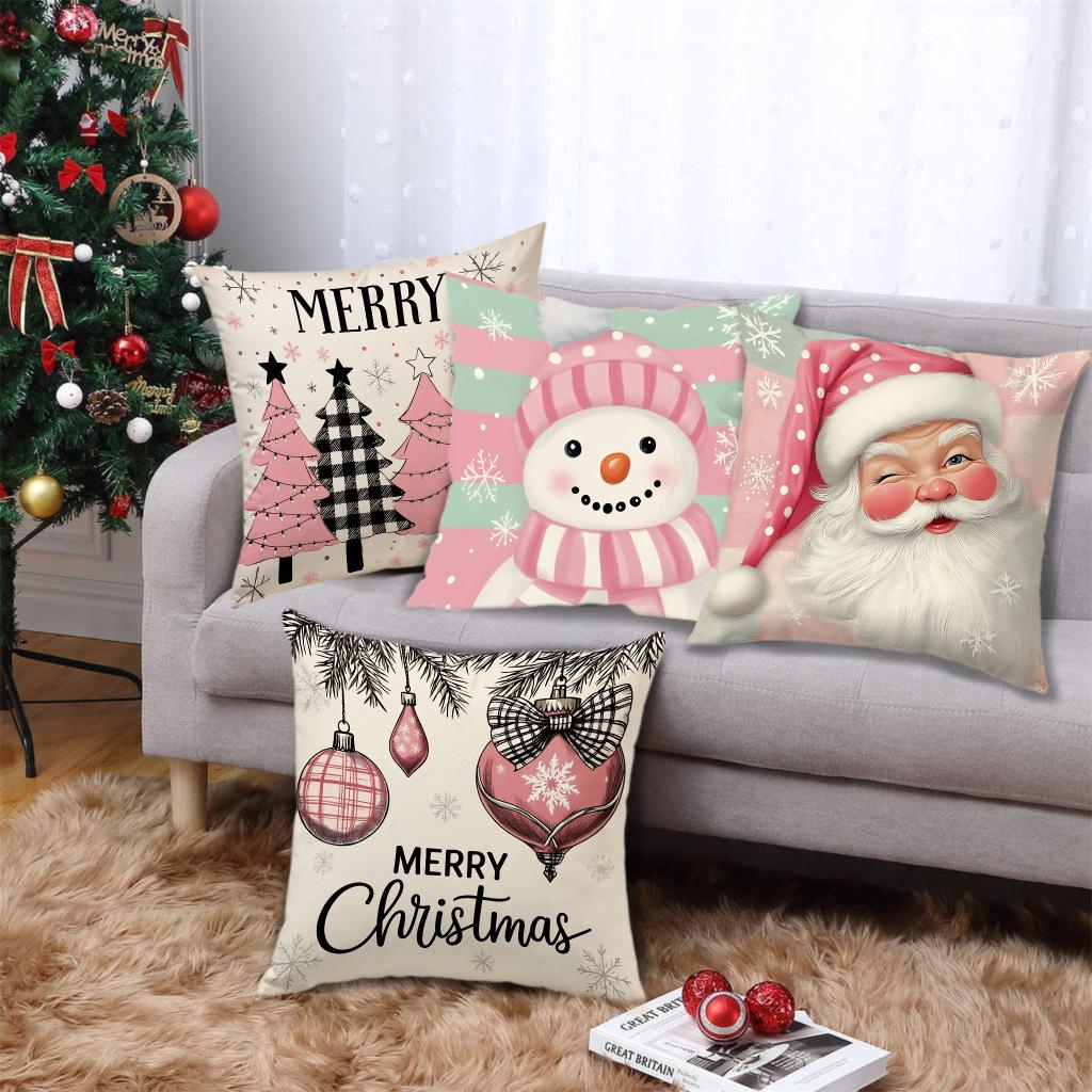 Christmas Printed Pillow Case Cute Santa Claus Gift Snowman Fashion Decorative Linen Plush Pillow Case