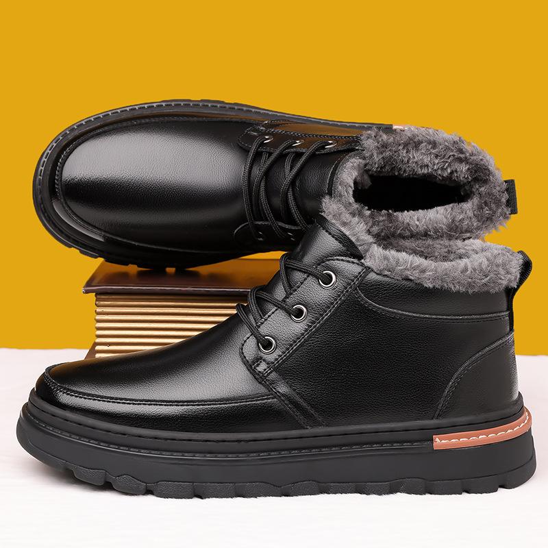 

FashionRetro коровья кожа бархат теплые зимние сапоги для мужчин зимние мягкие подошвы мужские дизайнерские хлопковые туфли модные мужские ботильоны на платформе 38