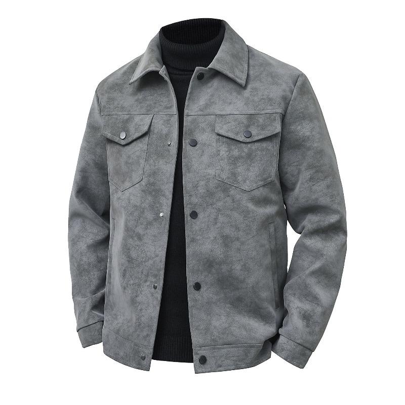 PU Jacket Men's Casual Jacket Retro American PU Leather Jacket Lapel Loose Jacket