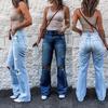 European & American High-Waisted Ripped Retro Slim Fit Micro-Flare Jeans