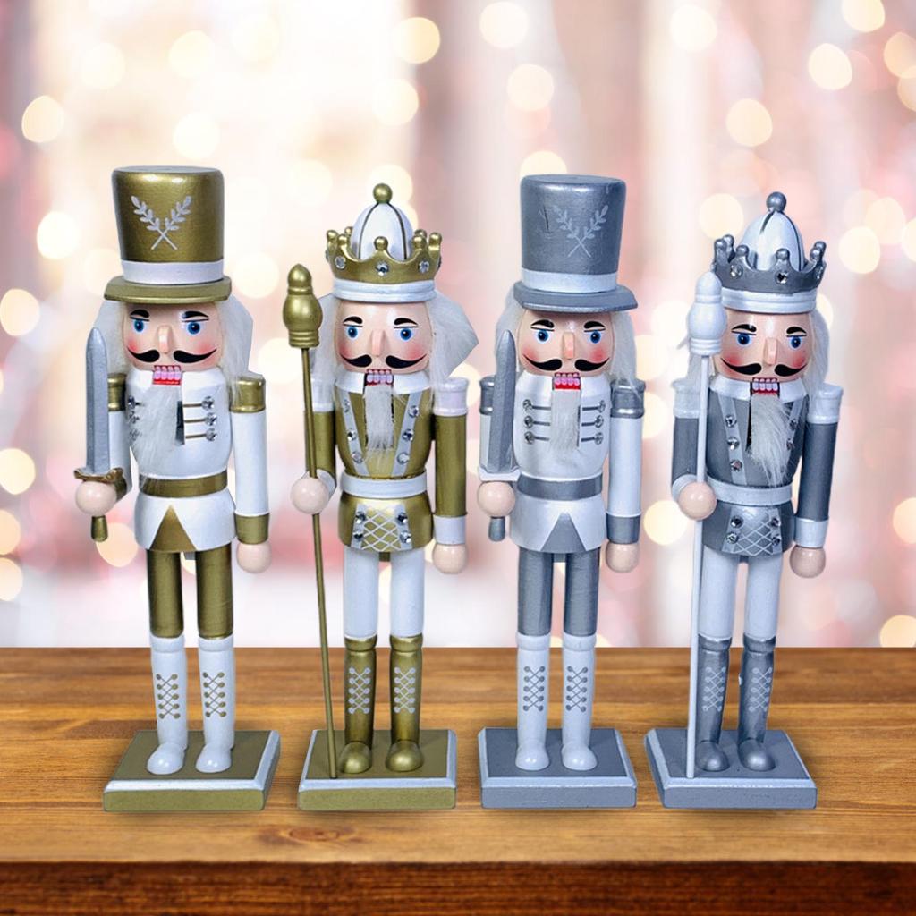 Merry Christmas Decorations Nutcracker Figurine Wooden Soldier King Puppet Ornament for Indoor Winter Table Centerpiece