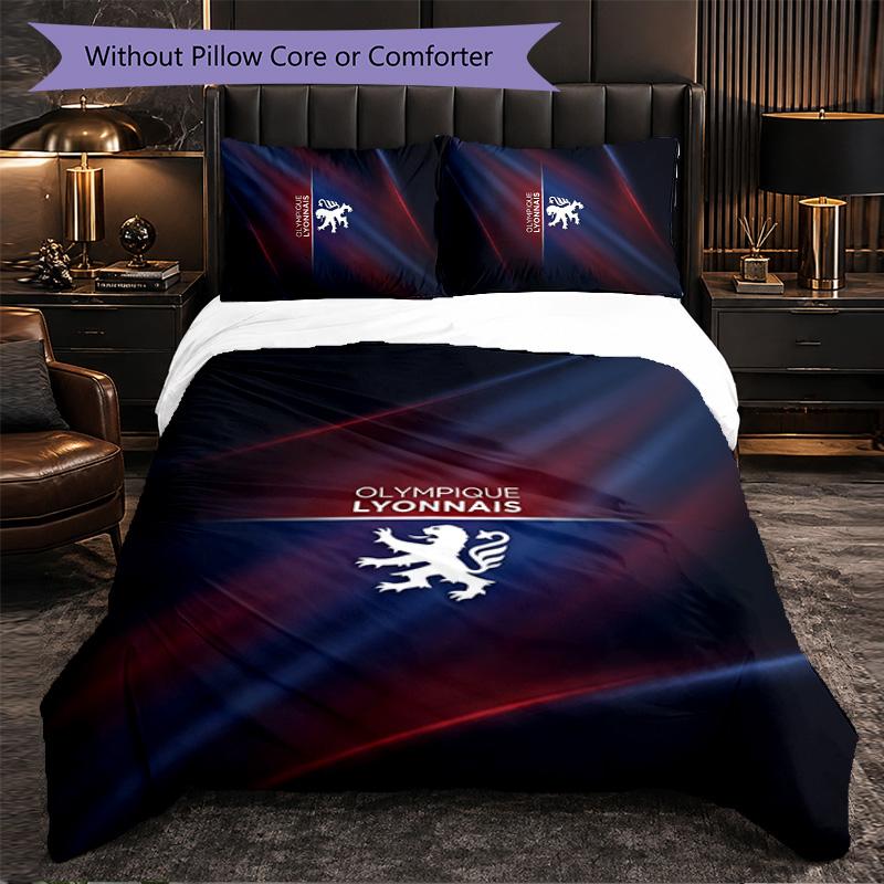 Lyon FC Themed Bedding 3Pcs Duvet Cover Set Decorative Bed Linen For Teen Room Home Decoration