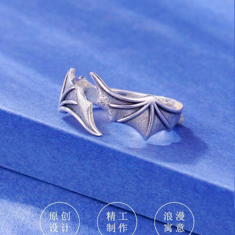 Adjustable Open Ring Men Women Vintage Gothic Wing Design Plated Unisex Statement Jewelry
