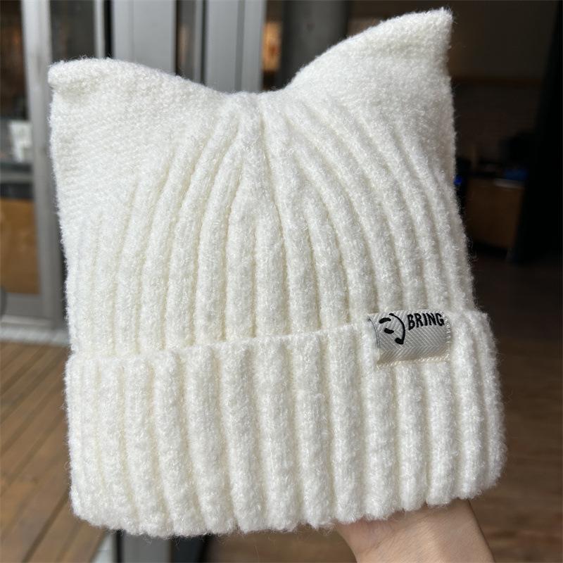Cat Ears Wool Hat Women's Autumn and Winter Warm Cute Knitted Hat Casual Versatile Soft Girl Cold Hat