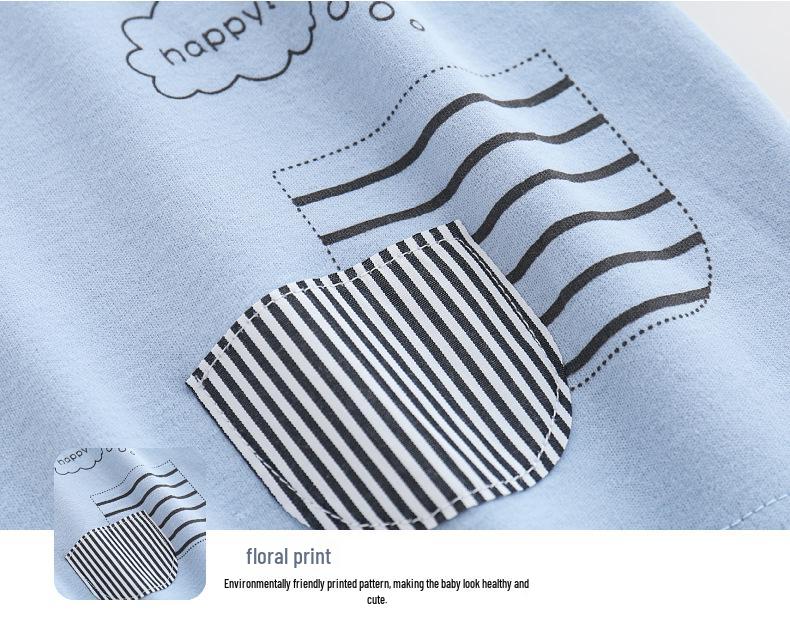 Children's Cotton Autumn-Winter Base Layer Set: Baby Printed Two-Piece with Shoulder Snaps and High-Waist Pants