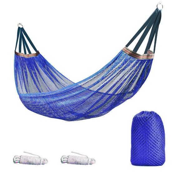 

Outdoor Hammock with Carry Bag Portable Heavy Duty Single Person Camping Garden Patio Balcony Porch Backyard Hanging Mesh Swing A синий