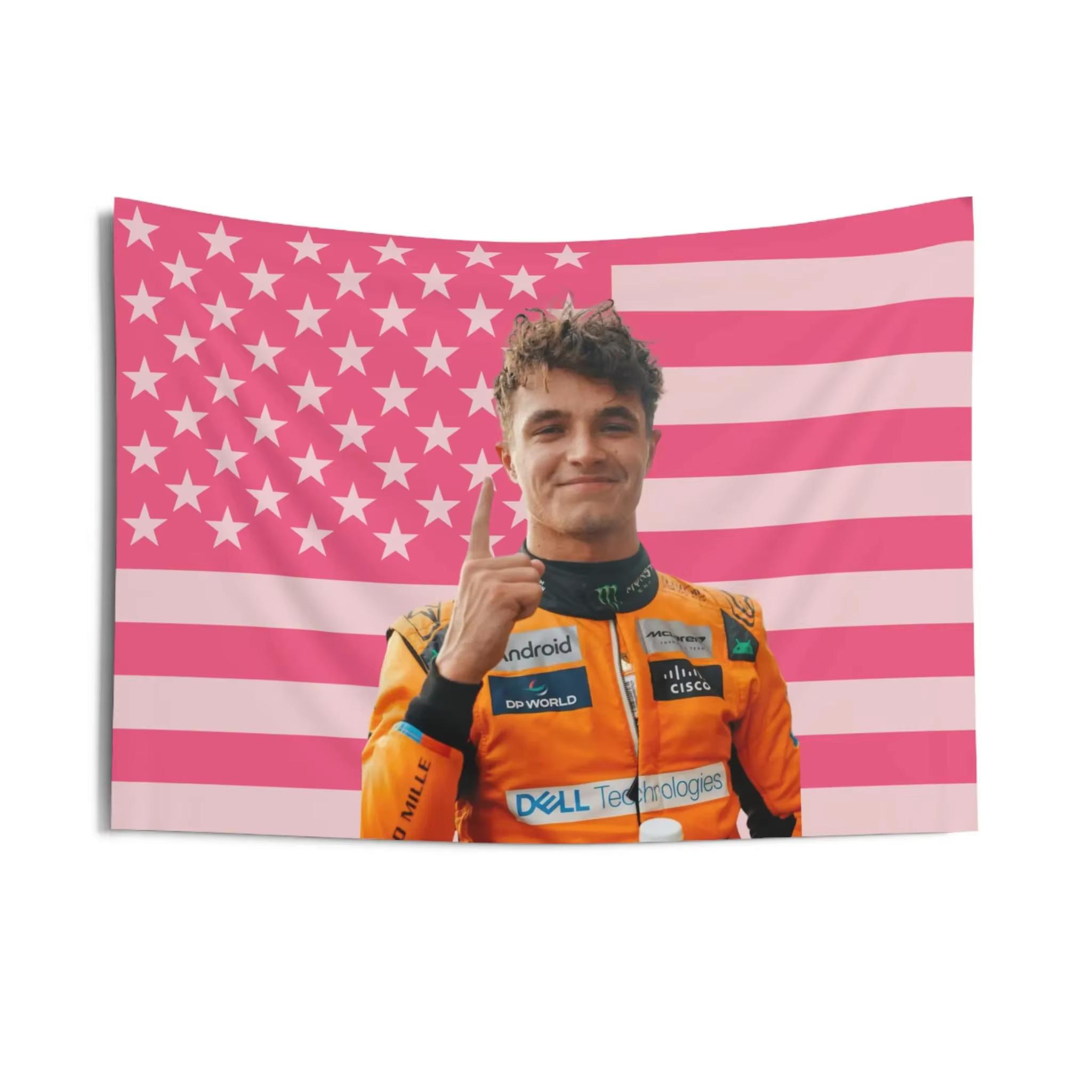 

2025 New Hot Selling Lando Norris Pink American Flag Tapestry Men And Women Racing Enthusiasts Bedhead Decoration Background 29x37in
