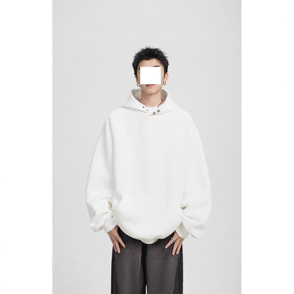 300G Heavy Button Hooded Sweater Men's Autumn and Winter Trendy Brand Loose Casual Solid Color Versatile American Hoodie Jacket