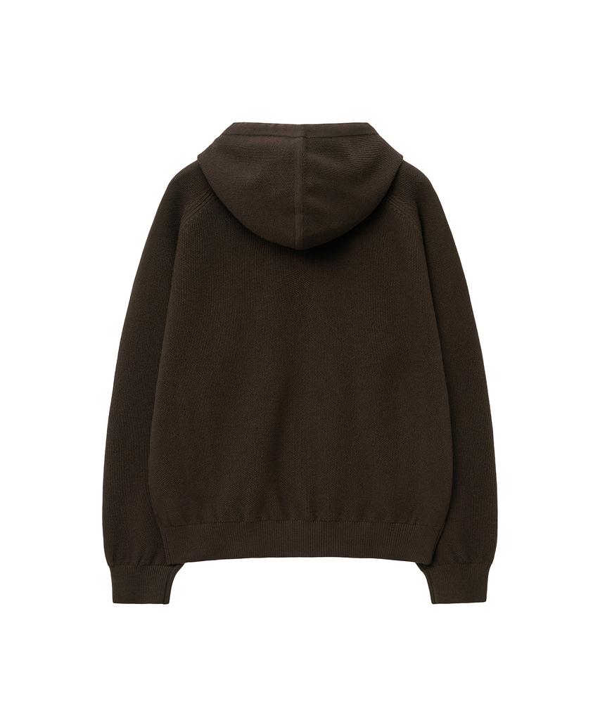 Iolo Textured Knit Zip-Up Hoodie_Brown