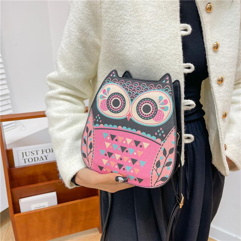 Bags Cute Small Bag Summer 2025 New Japanese Soft Girl Cartoon Owl Shape Shoulder Small Round Bag Pu
