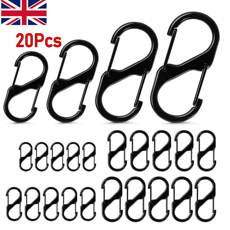 20pcs S Small Carabiner Keyring Clip, 4 Sizes Multipack S Shape Dual Spring Clip