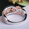 Color Separation Micro-Set Ring For Women, 18K Rose Gold-Plated Flower-Set Diamond Ring