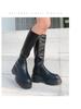 Elastic Platform Chunky Heel Over-the-Knee Women's Dark Slimming Leather Boots - Trendy and Cool Long Boots