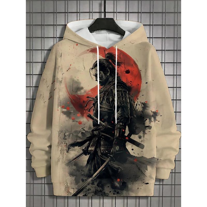 autumn new men's 3D Japanese Samurai print hoodie men's and women's casual fashion men's hoodie street men's tops