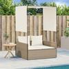 VidaXL Double Sun Lounger with Roof and Curtains Beige Braided Resin, Sunbed, Outdoor Daybed, Daybed of 4002759
