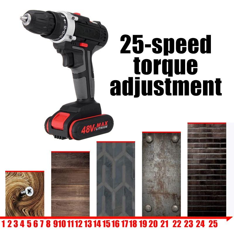 1/2 Battery Cordless Electric Drill Hammer Rechargeable Drill Woodworking 48V