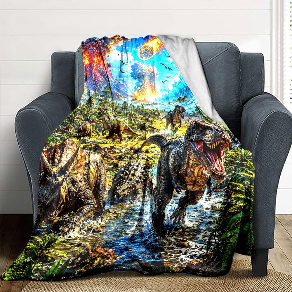 Dinosaur Print Flannel Blanket High Quality Warm Comfortable Cover for All Seasons Perfect for Gifts Home Decor