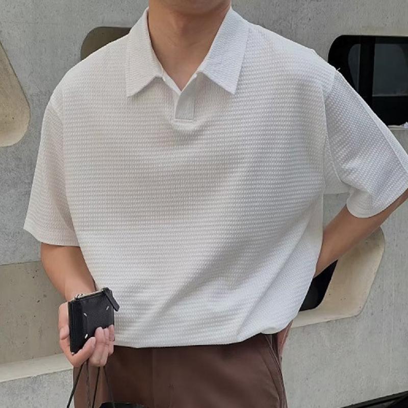 

Summer Men S Casual Loose-Fit Half Sleeve Polo Shirt Top Korean Style Lapel Fashionable And Comfortable T-Shirt L білий