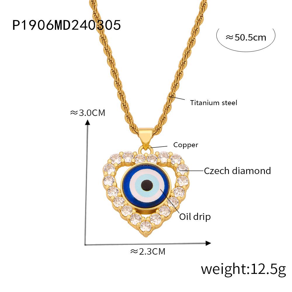 Gold-Plated Titanium Steel Geometric Evil Eye Pendant Necklace