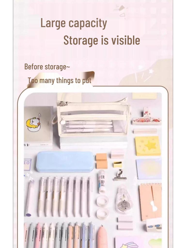 High-Capacity Transparent Pencil Case for Exams, Multipurpose Makeup Bag, Convenient Stationery Organizer
