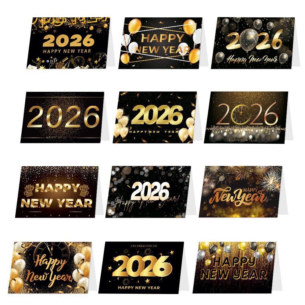 Year New Greeting Card With Gold Black Color Greeting Cards Envelopes And