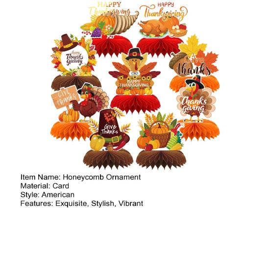 9 Pcs Fall Honeycomb Centerpieces Thanksgiving Paper Pumpkin Maple Leaf Turkey 3D Honeycomb Table Decoration for Autumn Harvest Party Favors