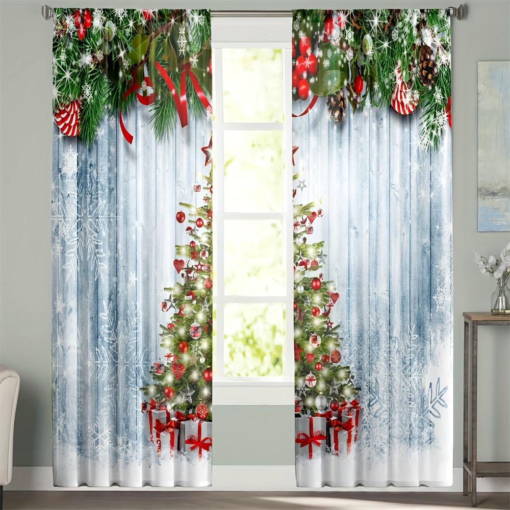 Weihnachtsdekorative Vorhänge Grüner Farbverlauf Kiefernzweig Schneeansicht Schlafzimmer Wohnzimmer Küche Balkon Dekorative Vorhänge 2 Stück