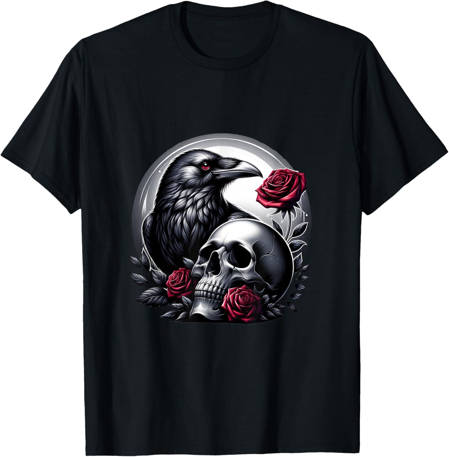 Crow Skull Bird Skull Raven Gloomy Gothic Roses T-Shirt S разноцветный