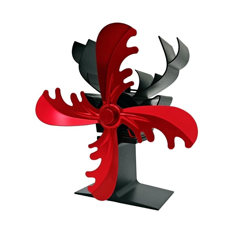 Christmas Fireplace Fan 4Blades Stove Fan Without Power Fireplace Fan for Wood Stove Quiet Operation красный